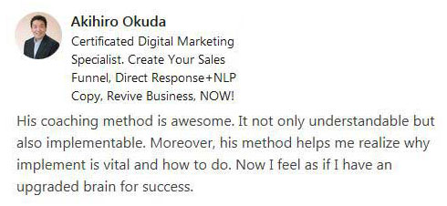 Linked in review of Akihiro Okuda - Certificated Digital Marketing Specialist