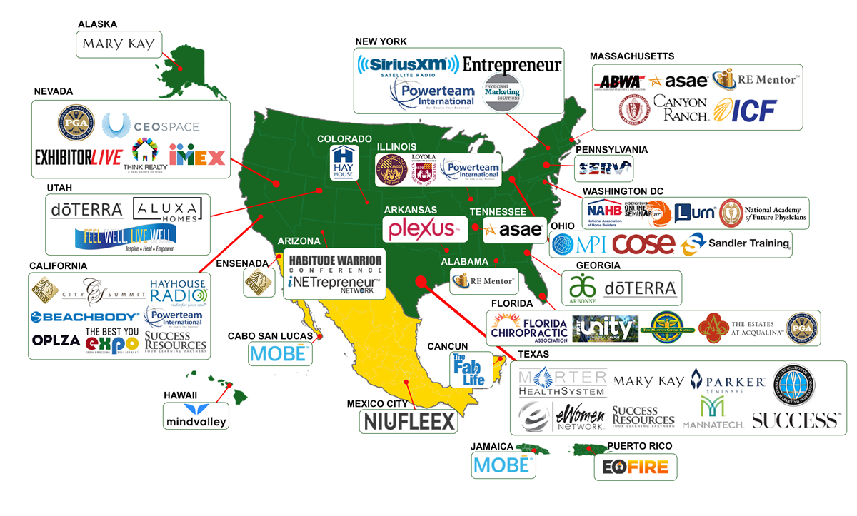 Map of global speaking events by Keynote Speaker Noah St. John
